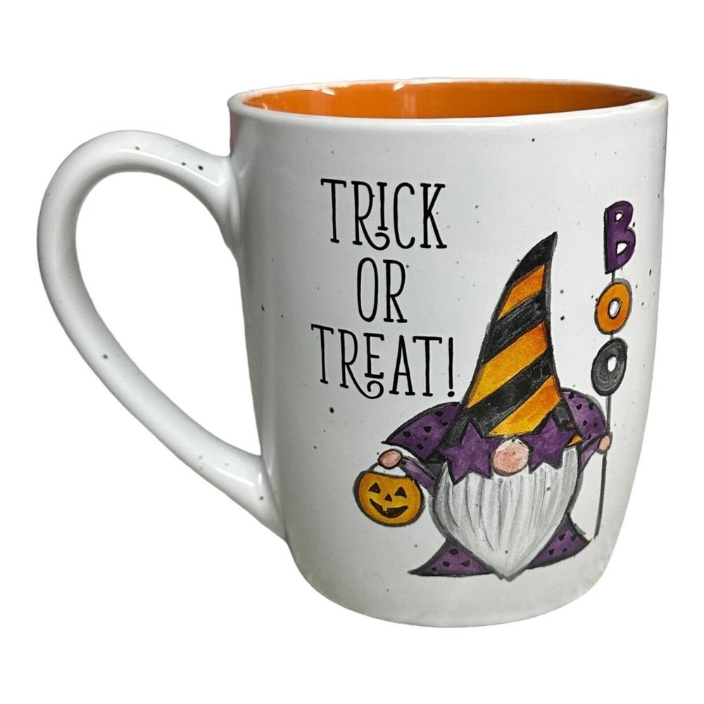 Cobwebs & Cauldrons TRICK OR TREAT Bearded GNOME &‎ PUMPKIN 16 oz Coffee Mug